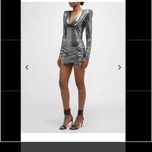 Balmain Metallic Draped Cowl-Neck Mini Dress